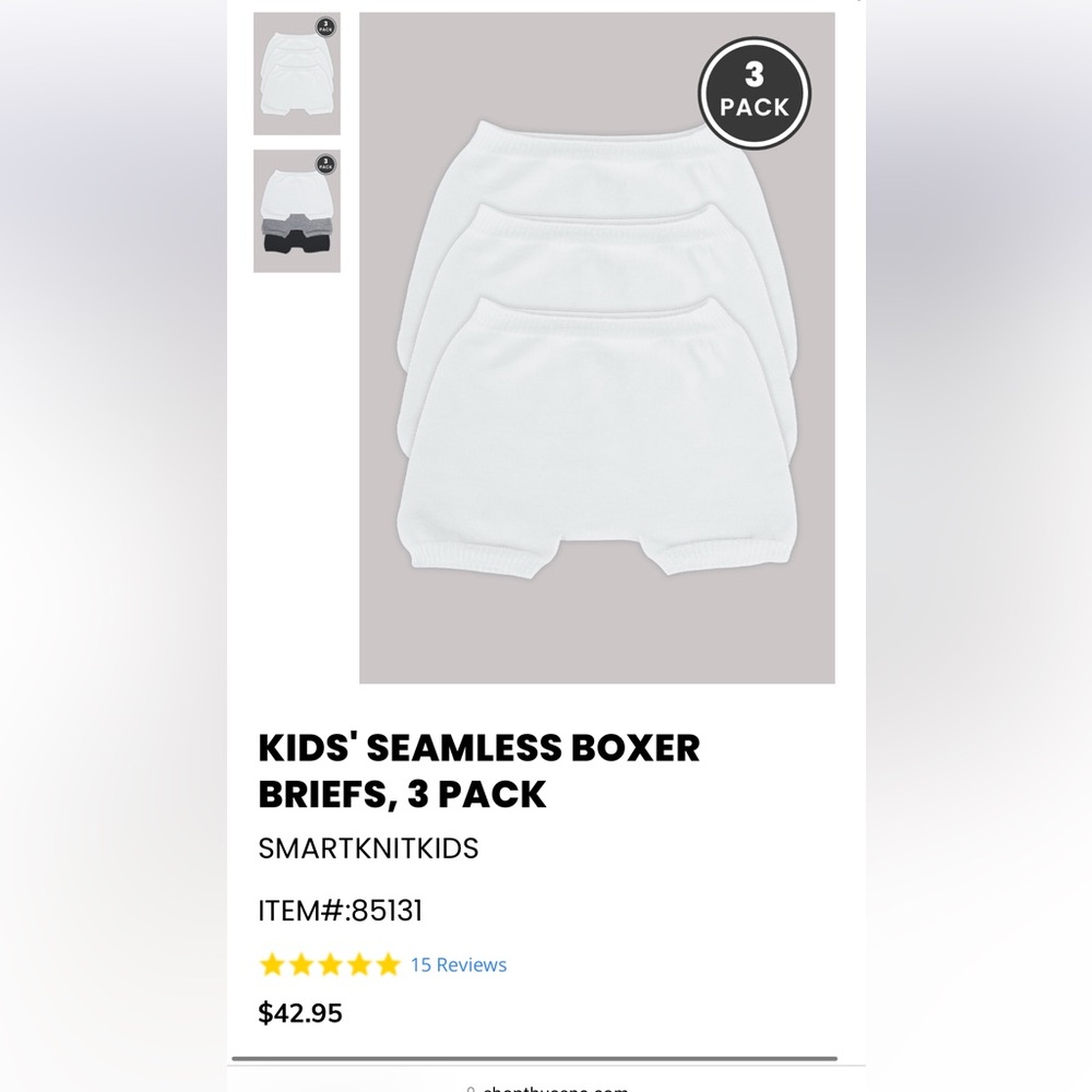 NWT SmartKnitKids Seamless Compression Boxer Briefs 3-Pack
